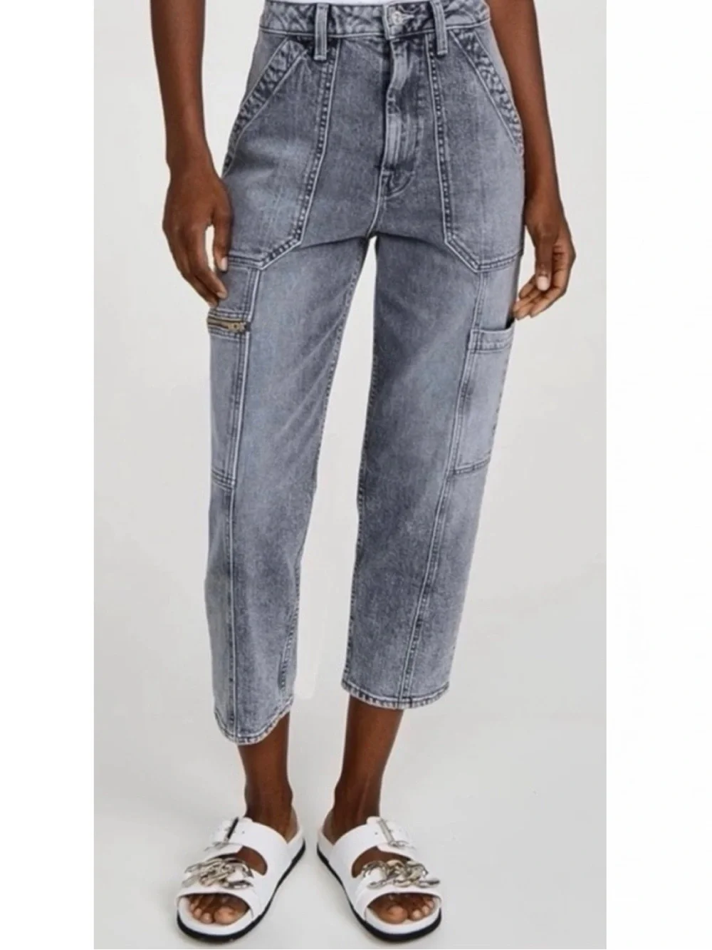 MOTHER SUPERIOR Jeans Private Patch Pocket Ankle Shadow Dancing Gray Size 28
